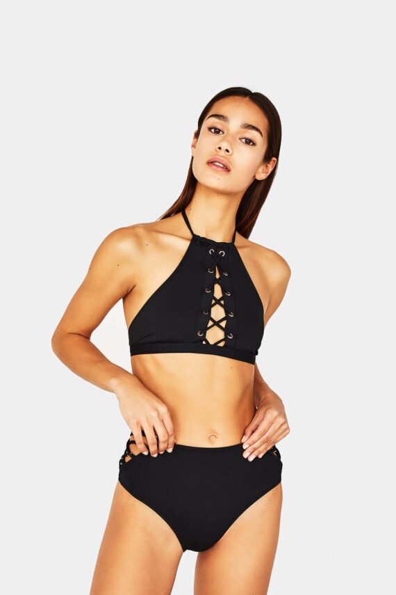 High-rise bikini bottoms with eyelets