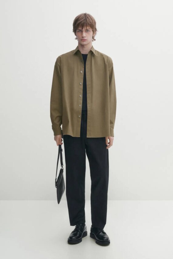 Loose fit stretch cotton twill shirt